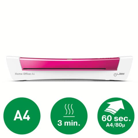 Plastificatrice a caldo compatta a 2 rulli Leitz iLam Home Office A4 fucsia 73680023